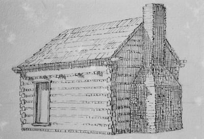 Patterson Cabin - Note on slide: Eaves beam. Butting pole. Drawing by Clay Lancaster