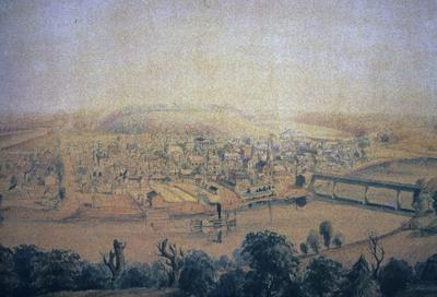 View of Frankfort - Note on slide: S.I.M. Major, II. Watercolor. Kramer / Capitol on the Kentucky, Color plate IX