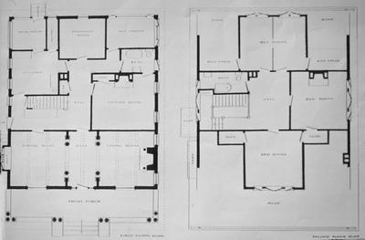 531 Russell Avenue (J.W. Lancaster II House) - Note on slide: Floor plan. J.W. Lancaster Bungalow. Pen and Ink by Clay Lancaster