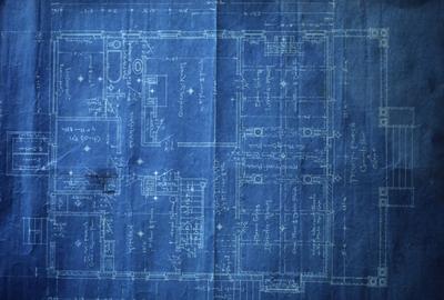 531 Russell Avenue (J.W. Lancaster II House) - Note on slide: First floor plan. Blueprint