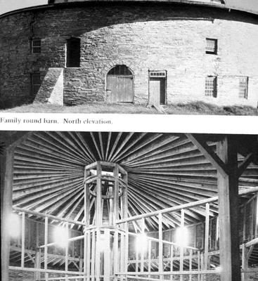 Round barn - Note on slide: Exterior and interior view. Shaker Architecture / compiled by Herbert Schiffer. West Chester, Pa., : Schiffer Pub., 1979. p. 100