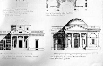 Monticello main pavilion and garden house - Note on slide: Drawings. Select Architecture. Morris, Robert. New York, Da Capo Press, 1973