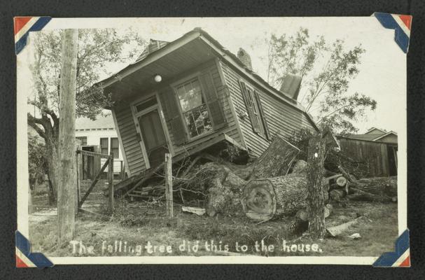 Damaged house after hurricane, The falling tree did this to the house