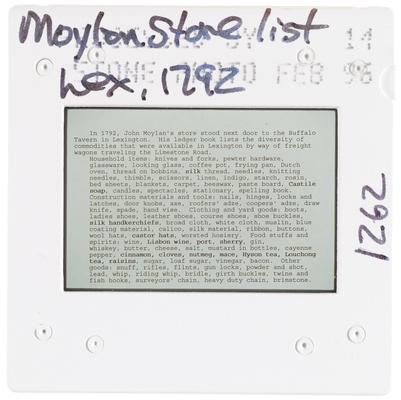 Moylan Store List, Lexington 1792