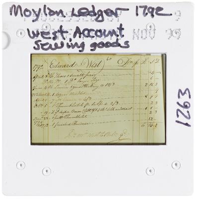 Moylan Ledger 1792 West Account Sewing Goods