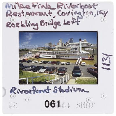 Mike Fink Riverboat Restaurant, Covington, Kentucky Roebling Bridge Left Riverfront Stadium