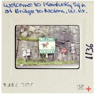 Welcome to Kentucky Sign at Bridge to Nolan, West Virginia