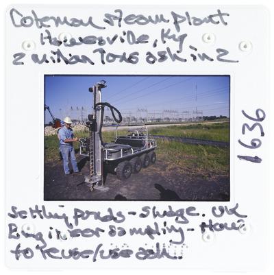 Coleman Steam Plant - Hawesville, Kentucky - 2 million tons ash in 2 settling ponds - University of Kentucky Engineer sampling how to reuse/use ash