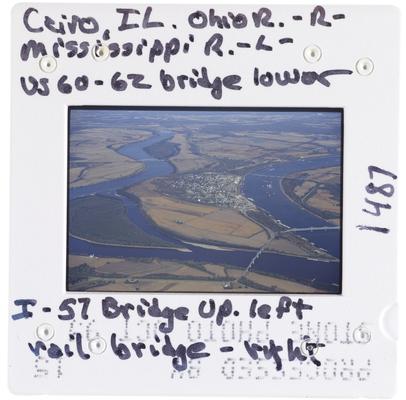 Cairo, Illinois Ohio River - Right - Mississippi River - Left - US 60-62 Bridge Lower, I-57 Bridge Up. Left, Rail Bridge - Right