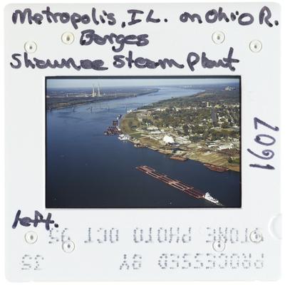 Metropolis, Illinois on Ohio River - Barges - Shawnee Steam Plant left