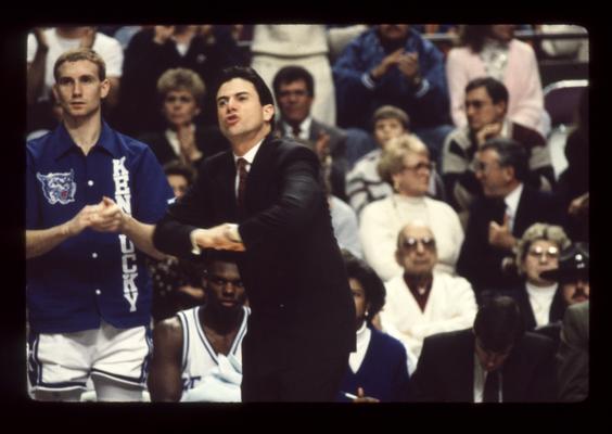 Rick Pitino coaching; Pelphrey, Mashburn, Bernadette Locke-Mattox on bench; UK vs. Ole Miss