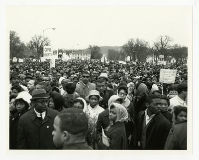 Crowd of marching protestors