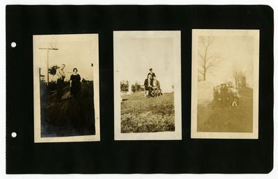 Page 37b: Left- Daniel and Ethel Landis standing outside; Center- Daniel Landis and 2 unidentified males outside in a cemetary; Right- group with Daniel and Ethel Landis in the Woodbine Cemetary in Harrisonburg, Virginia