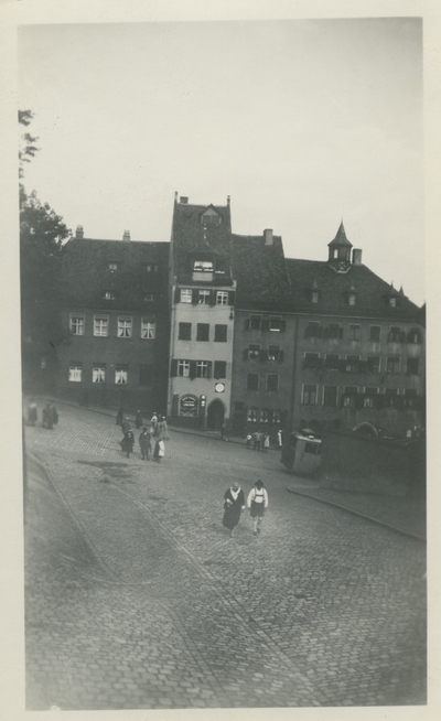 Street and buildings.  