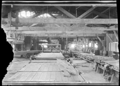 Saw mill equipment (interior of a shed)