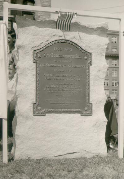 Plaque 1792-1942. In Commemoration of the birth of the Commonwealth of Kentucky. Compliments of the Lexington Herald Leader