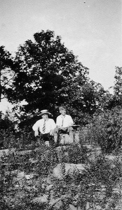 Uncle Sam [Wilson] and Francis at site of old monument. Blue Licks Battlefield