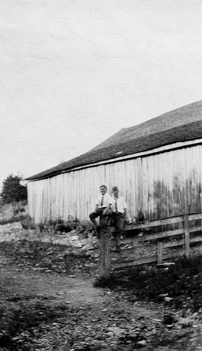 Ned and Francis at point where old Buffalo trail started up hill at Blue Licks battlefield