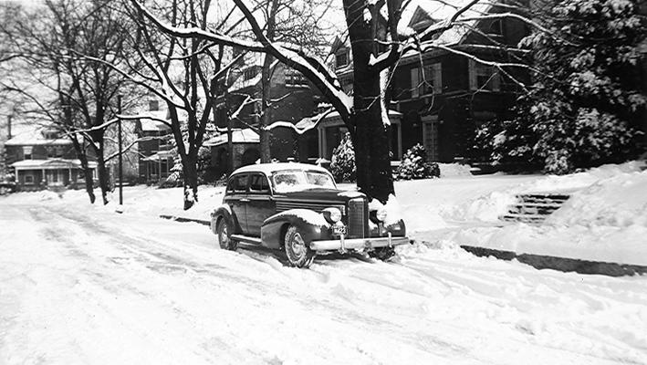 Automobile parked in the snow