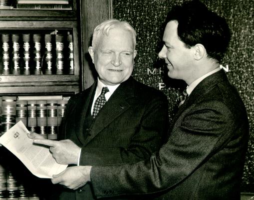 Col. Samuel M. Wilson, left, Lexington historian, etc. Dr. Raymond F. McLain, President of Transylvania College. Compliments Lexington Herald Leader