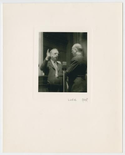 Chief Justice Vinson swears in John W. Snyder as Secretary of the Treasury