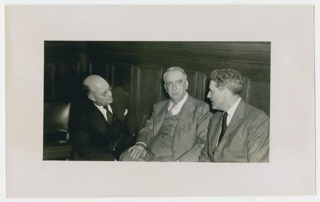 Chief Justice Vinson with Walter Groves, president of Centre College, and John Sherman Cooper at Centre College Alumni Banquet