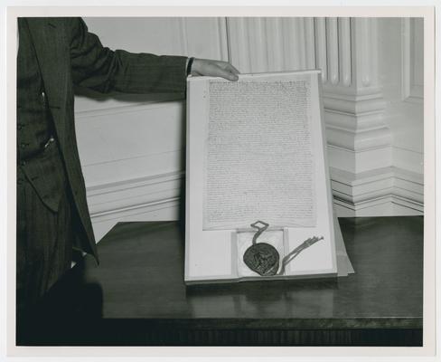 Display of the Magna Carta during ceremonies marking the return of the historical document