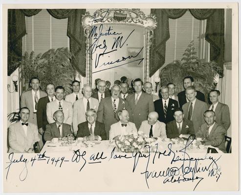 Chief Justice Vinson, second from left of those seated behind table, at Hobbs Luncheon