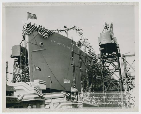 Photo album, S.S. Lynchburg Victory at launching, Fairfield, Maryland