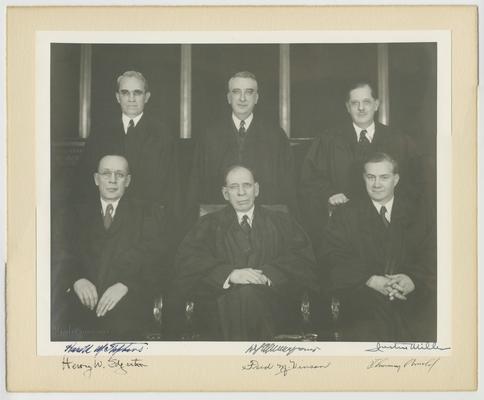 US Court of Appeals for the District of Columbia. Left to right: Harold M. Stephens, Henry W. Edgerton, D. Lawrence Groner, Vinson, Thurman Arnold
