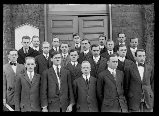 Group of boys in front of Mechanical Hall