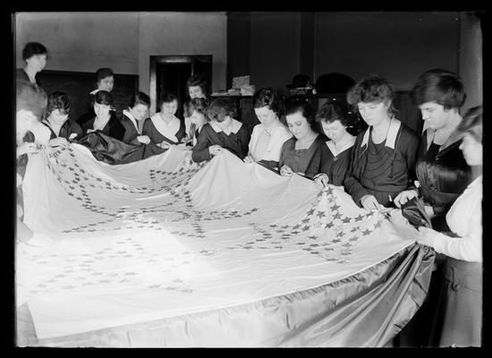 Home economics students making a service flag