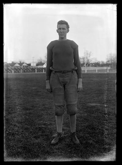 Football player on bottom of field