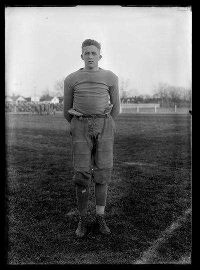 Football player on bottom of field