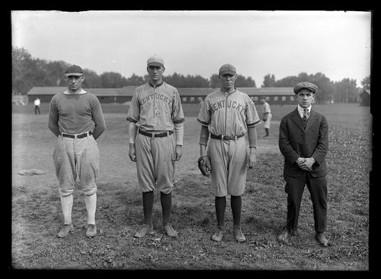 Three baseball players and manager