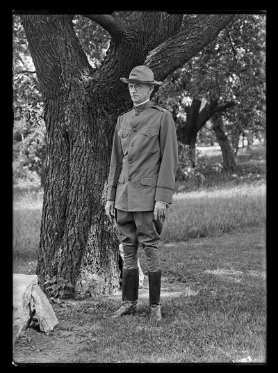 Dr. Van Meter in army uniform by tree