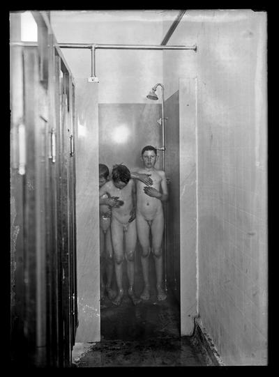 Lincoln School, boys in showers, for Mrs. Breckinridge