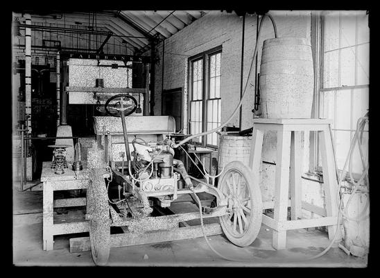 Testing Marathon (car) chassis, auto laboratory, front view