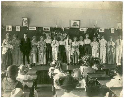 Picadome students stand before class on Presentation Day. Hand written on verso, Picadome Class Day