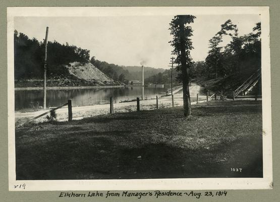 Title handwritten on photograph mounting: Elkhorn Lake from Manager's Residence