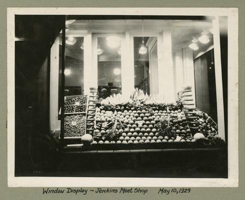Title handwritten on photograph mounting: Window Display, Jenkins Meat Shop