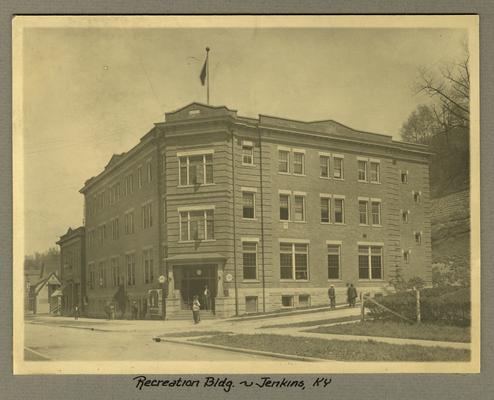 Title handwritten on photograph mounting: Recreation Building--Jenkins, Kentucky