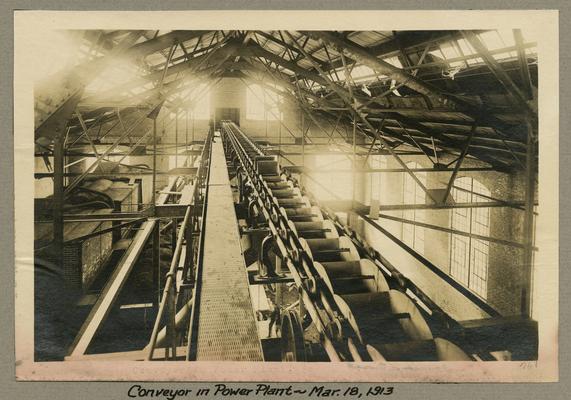 Title handwritten on photograph mounting: Conveyor in Power Plant