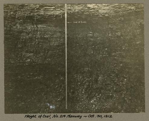 Title handwritten on photograph mounting: Height of Coal, No. 214 Manway