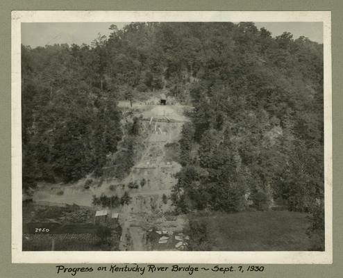 Title handwritten on photograph mounting: Progress on Kentucky River Bridge
