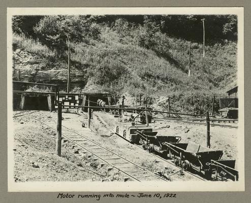 Title handwritten on photograph mounting: Motor running into mule