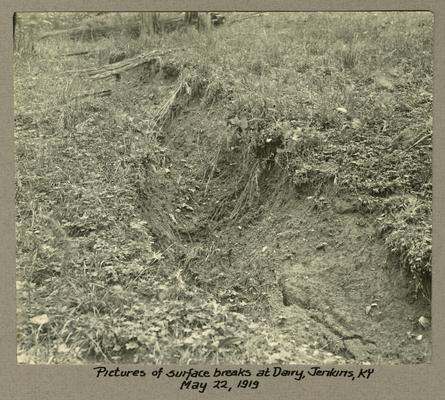 Title handwritten on photograph mounting: Pictures of surface breaks at Dairy--Jenkins, Kentucky