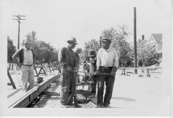 Car rail removal on West Broadway, 1942-1943