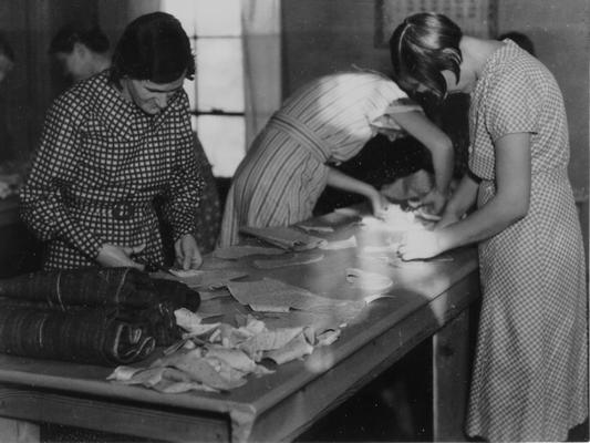 Project # 272 District 1: Training Work Centers. Project provides for operation of Women's Training Work Centers at Greenville and Central City. Cutting room of the Training Work Center at Central City. Photographed December 4, 1935