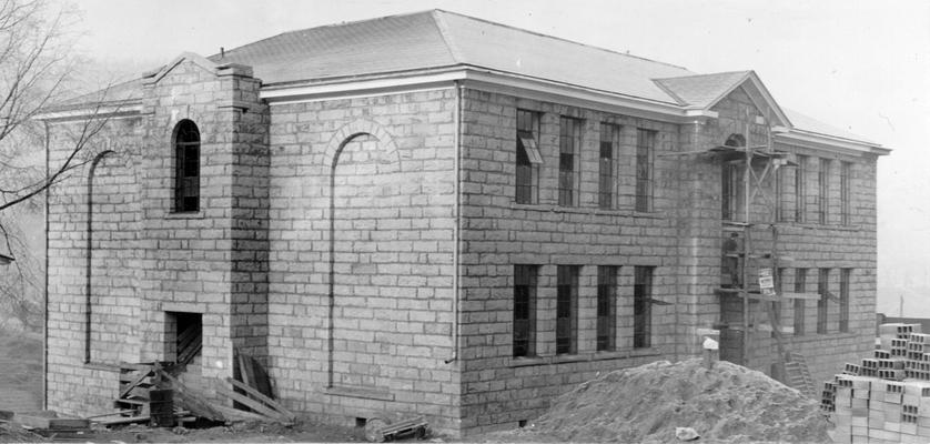 Project #79 District 5: Construction of an 8-room elementary school building at Shelbiana, KY. The walls are native stone. View was photographed December 14, 1936